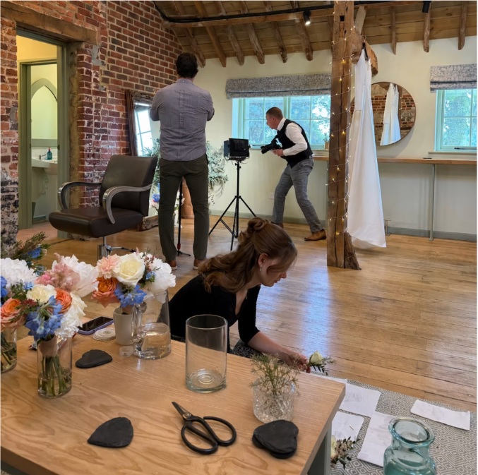 Behind the scenes floristry setup